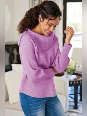 Soft Surroundings Tatiana 100% Cashmere Cowl Sweater Size XL Lavender Purple